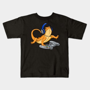 Bearded Dragon Headphones Video Game Kids T-Shirt